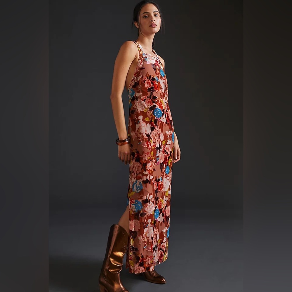 🌸 Anthropologie Halter Maxi Velvet Dress